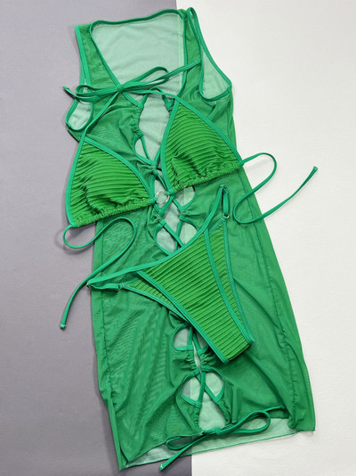 Vigorashely 2023 Summer Sexy Solid Strapped 3PCS Smock δεμένο σετ μπικίνι Γυναικείο μαγιό Μαγιό σταυρωτό μαγιό