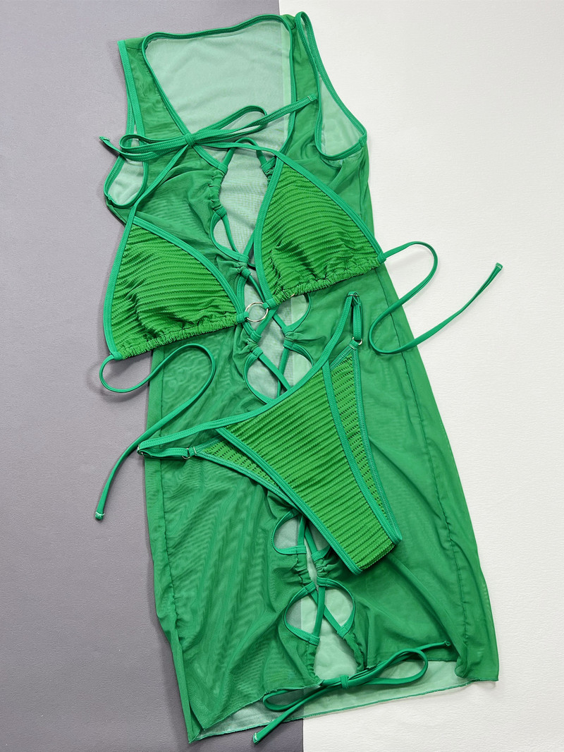 Vigorashely 2023 Summer Sexy Solid Strapped 3PCS Smock δεμένο σετ μπικίνι Γυναικείο μαγιό Μαγιό σταυρωτό μαγιό