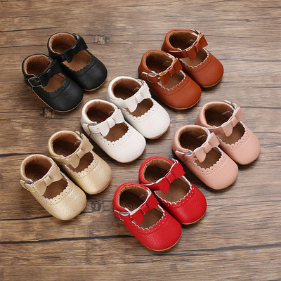 Infant Prewalker Princess Shoes Toddlers Baby Girls Solid Bow Lace Мека подметка Неплъзгащи се обувки Обувки Мокасини Ежедневни обувки