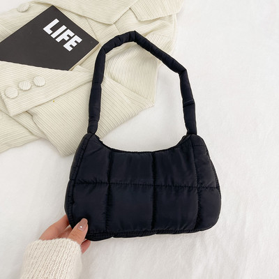 Χειμερινές μοδάτες καπιτονέ τσάντες γυναικείες τσάντες casual βαμβακερές μονόχρωμες μικρές τσάντες με λαβή για γυναίκες Τσάντες ώμου μασχάλης
