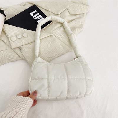 Χειμερινές μοδάτες καπιτονέ τσάντες γυναικείες τσάντες casual βαμβακερές μονόχρωμες μικρές τσάντες με λαβή για γυναίκες Τσάντες ώμου μασχάλης