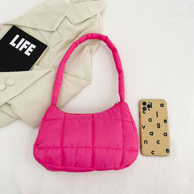 Χειμερινές μοδάτες καπιτονέ τσάντες γυναικείες τσάντες casual βαμβακερές μονόχρωμες μικρές τσάντες με λαβή για γυναίκες Τσάντες ώμου μασχάλης