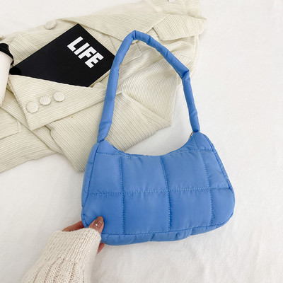 Χειμερινές μοδάτες καπιτονέ τσάντες γυναικείες τσάντες casual βαμβακερές μονόχρωμες μικρές τσάντες με λαβή για γυναίκες Τσάντες ώμου μασχάλης