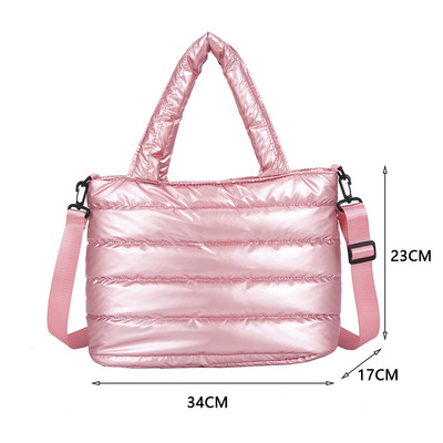 Módne zimné priestorové polstrované bavlnené dámske crossbody kabelky, ležérne nylonové veľkokapacitné dámske tašky cez rameno, jednofarebné kabelky