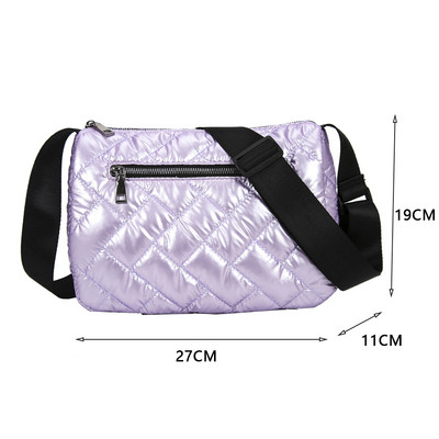 Módne zimné priestorové polstrované bavlnené dámske crossbody kabelky, ležérne nylonové veľkokapacitné dámske tašky cez rameno, jednofarebné kabelky