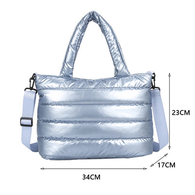 Módne zimné priestorové polstrované bavlnené dámske crossbody kabelky, ležérne nylonové veľkokapacitné dámske tašky cez rameno, jednofarebné kabelky