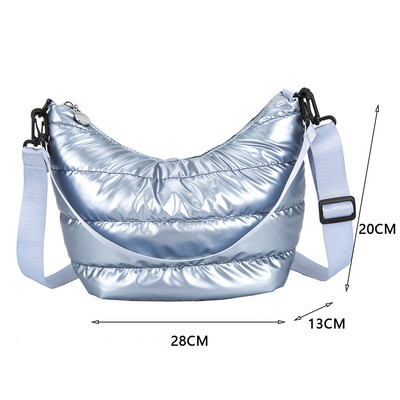 Módne zimné priestorové polstrované bavlnené dámske crossbody kabelky, ležérne nylonové veľkokapacitné dámske tašky cez rameno, jednofarebné kabelky