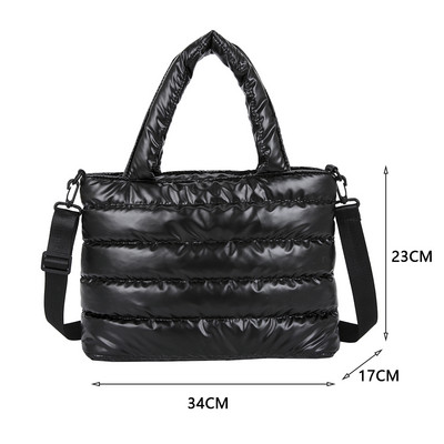 Módne zimné priestorové polstrované bavlnené dámske crossbody kabelky, ležérne nylonové veľkokapacitné dámske tašky cez rameno, jednofarebné kabelky