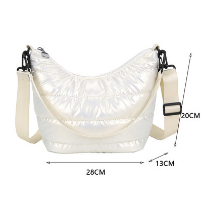 Módne zimné priestorové polstrované bavlnené dámske crossbody kabelky, ležérne nylonové veľkokapacitné dámske tašky cez rameno, jednofarebné kabelky