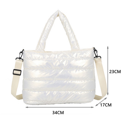 Módne zimné priestorové polstrované bavlnené dámske crossbody kabelky, ležérne nylonové veľkokapacitné dámske tašky cez rameno, jednofarebné kabelky