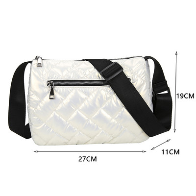 Módne zimné priestorové polstrované bavlnené dámske crossbody kabelky, ležérne nylonové veľkokapacitné dámske tašky cez rameno, jednofarebné kabelky