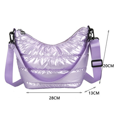 Módne zimné priestorové polstrované bavlnené dámske crossbody kabelky, ležérne nylonové veľkokapacitné dámske tašky cez rameno, jednofarebné kabelky