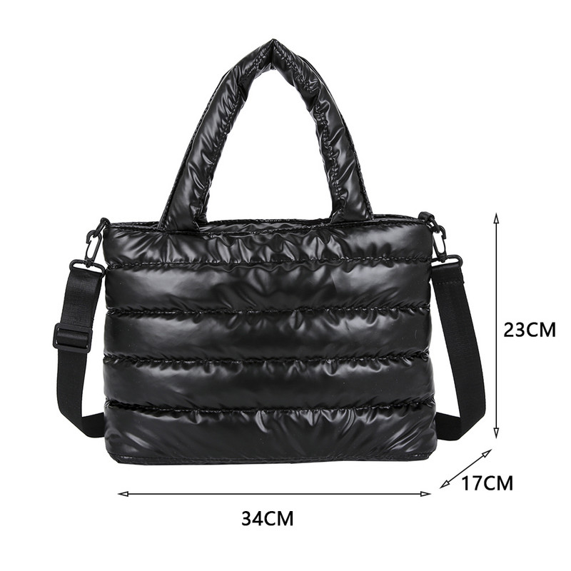 Módne zimné priestorové polstrované bavlnené dámske crossbody kabelky, ležérne nylonové veľkokapacitné dámske tašky cez rameno, jednofarebné kabelky