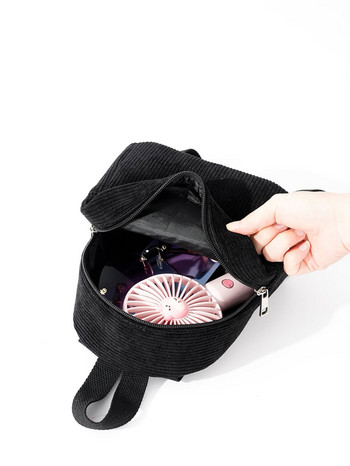 Черна мини модна кадифена дамска раница Малка ученическа раница, подходяща за пътуване и пазаруване