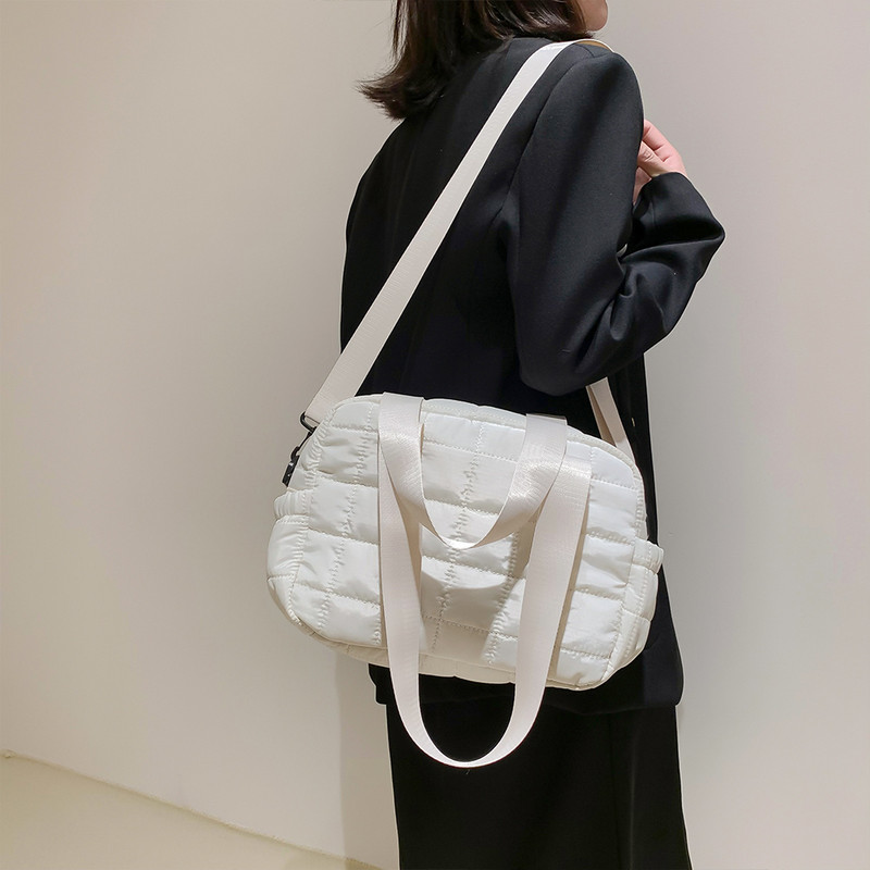 Geantă de mână matlasată pentru femei, de capacitate mare, pliată, cu umăr cu bule, din bumbac căptușită pentru toamna iarnă pentru doamne fete