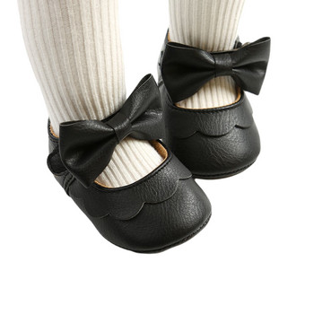 Сладки обувки за принцеси за новородени момичета с панделка Противопоплъзгаща се гумена подметка за малки деца Първи проходилки Детски обувки от ПУ кожа, масивни