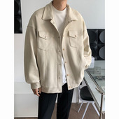 Φθινοπωρινό Μαύρο Πράσινο Μπεζ Σουέντ Ανδρικό Σακάκι Ανδρικό Μόδα Casual Pocket Tooling Ανδρικό σακάκι Κορεατικό Loose Bomber Ανδρικό κοντό παλτό