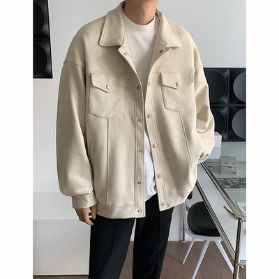 Φθινοπωρινό Μαύρο Πράσινο Μπεζ Σουέντ Ανδρικό Σακάκι Ανδρικό Μόδα Casual Pocket Tooling Ανδρικό σακάκι Κορεατικό Loose Bomber Ανδρικό κοντό παλτό