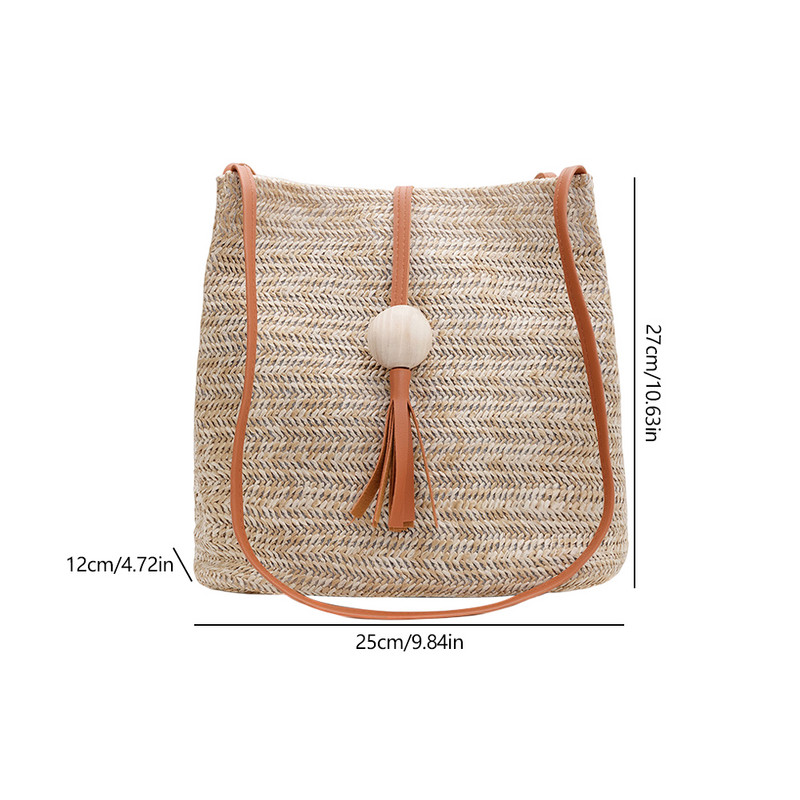 Ψάθινες τσάντες κουβά για γυναίκες 2023 Τσάντες ώμου Casual υφασμένες τσάντες χιαστί καλοκαιρινές τσάντες παραλίας Rattan Boho Τσάντες μεγάλης χωρητικότητας