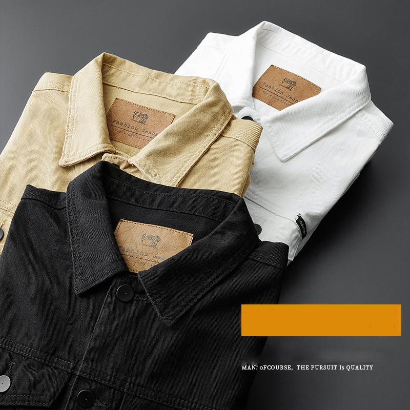 Χακί Λευκό Μαύρο Τζιν Μπουφάν Ανδρική Μόδα Άνοιξη Φθινόπωρο Κοντό Λευκό Λεπτό Κορεάτικο Τάση Casual Τζιν Cargo Μπουφάν Plus Size 5XL
