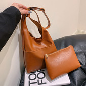 Kvaliteetsed naiste kandekotid 2 tk/komplekt suure mahutavusega ostleja õlakott Puhta värvi lai rihm Pehmest PU-nahast naiste käekotid 2023