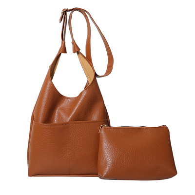 Kvaliteetsed naiste kandekotid 2 tk/komplekt suure mahutavusega ostleja õlakott Puhta värvi lai rihm Pehmest PU-nahast naiste käekotid 2023