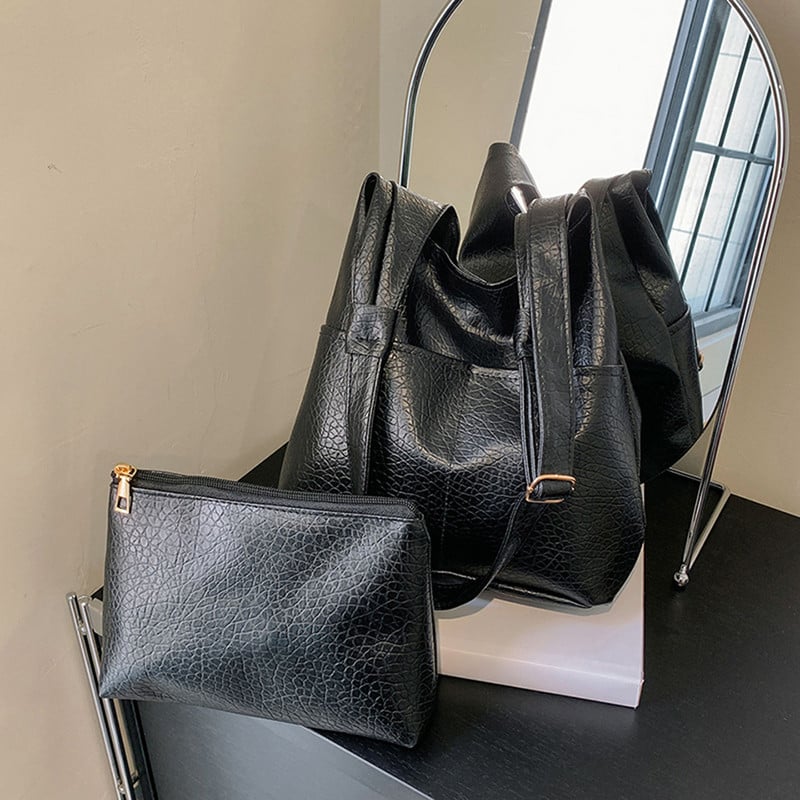 Kvaliteetsed naiste kandekotid 2 tk/komplekt suure mahutavusega ostleja õlakott Puhta värvi lai rihm Pehmest PU-nahast naiste käekotid 2023