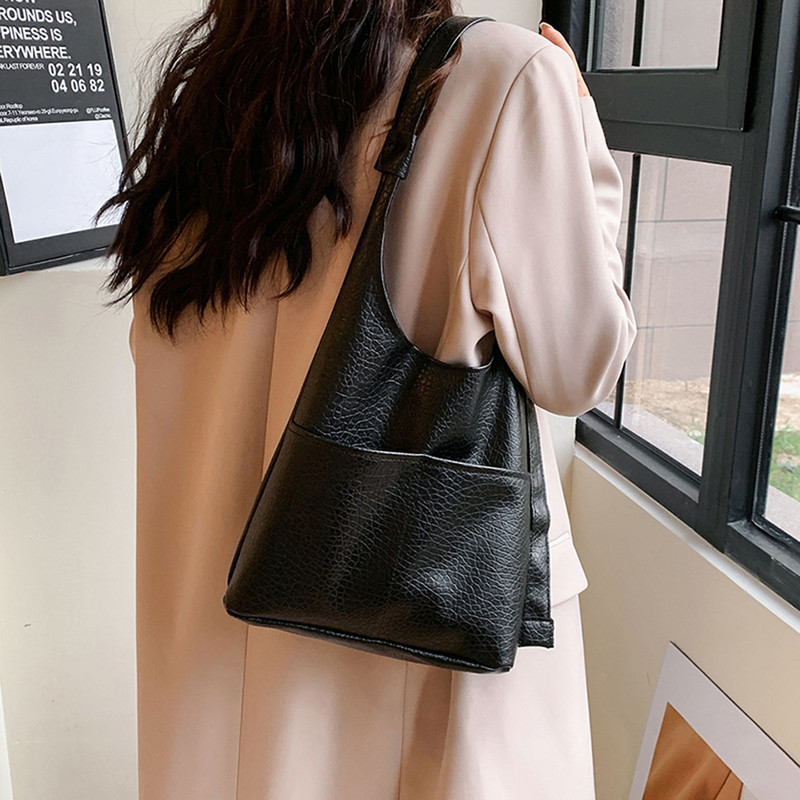 Kvaliteetsed naiste kandekotid 2 tk/komplekt suure mahutavusega ostleja õlakott Puhta värvi lai rihm Pehmest PU-nahast naiste käekotid 2023