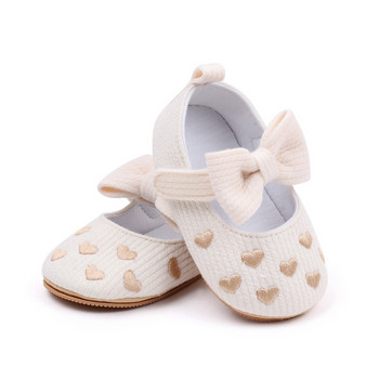 BeQeuewll KIDSUN Бебешки обувки Новородено момиченце Принцеса ПУ Обувки за малко дете Bow Decor Гумена подметка Противохлъзгащи обувки First Walker 0-18M
