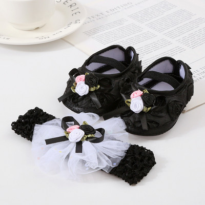 Bebeluși Fetițe Prințesă Pearl Pantofi Bowknot Set Bentita Pantofi First Walker Sugari Copii mici Talpă moale Anti-salt Walker Primăvara Toamnă