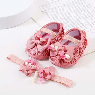 Bebeluși Fetițe Prințesă Pearl Pantofi Bowknot Set Bentita Pantofi First Walker Sugari Copii mici Talpă moale Anti-salt Walker Primăvara Toamnă