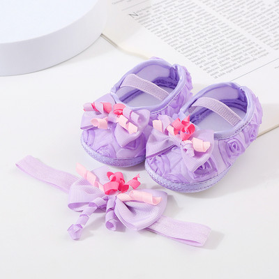 Bebeluși Fetițe Prințesă Pearl Pantofi Bowknot Set Bentita Pantofi First Walker Sugari Copii mici Talpă moale Anti-salt Walker Primăvara Toamnă