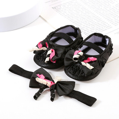 Bebeluși Fetițe Prințesă Pearl Pantofi Bowknot Set Bentita Pantofi First Walker Sugari Copii mici Talpă moale Anti-salt Walker Primăvara Toamnă