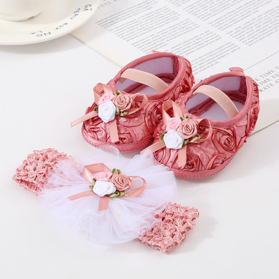 Bebeluși Fetițe Prințesă Pearl Pantofi Bowknot Set Bentita Pantofi First Walker Sugari Copii mici Talpă moale Anti-salt Walker Primăvara Toamnă