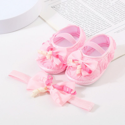 Bebeluși Fetițe Prințesă Pearl Pantofi Bowknot Set Bentita Pantofi First Walker Sugari Copii mici Talpă moale Anti-salt Walker Primăvara Toamnă