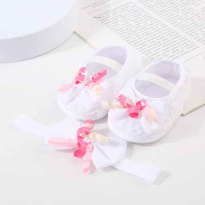 Bebeluși Fetițe Prințesă Pearl Pantofi Bowknot Set Bentita Pantofi First Walker Sugari Copii mici Talpă moale Anti-salt Walker Primăvara Toamnă