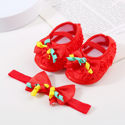 Bebeluși Fetițe Prințesă Pearl Pantofi Bowknot Set Bentita Pantofi First Walker Sugari Copii mici Talpă moale Anti-salt Walker Primăvara Toamnă