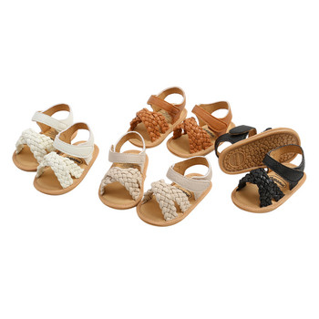Плетени сандали за бебета и момичета Едноцветни летни обувки с отворени пръсти с мека подметка за прохождане Новородено бебе
