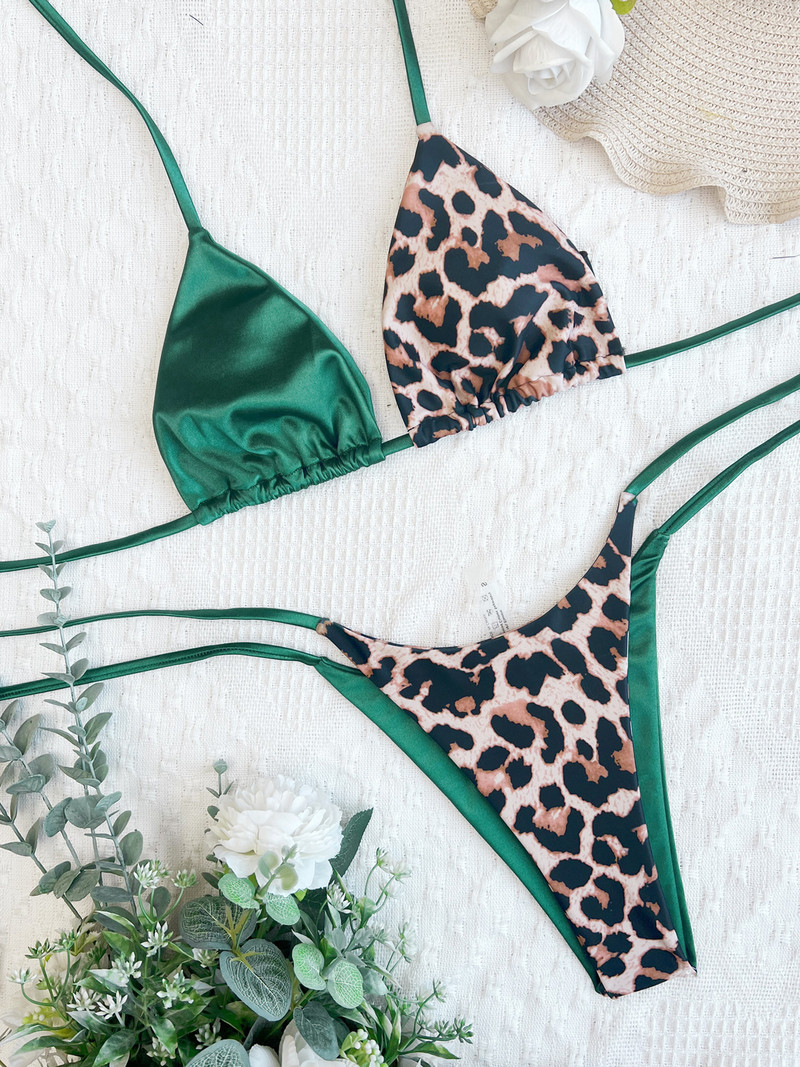 Vigorashely 2023 Sexy Print V Σετ μπικίνι λαιμόκοψης Halter High Cut Γυναικείο μαγιό με εξώπλατο δεμένο 2 τεμάχια μαγιό παραλίας