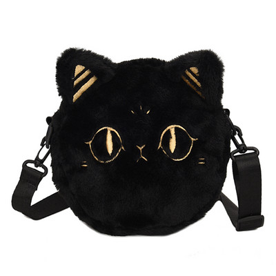 Τσάντα ιαπωνικού στυλ Kawaii Μαύρη γάτα Γυναικεία βελούδινη τσάντα ώμου κινουμένων σχεδίων για γυναικεία τσάντα χιαστί Αφράτη μικρή τσάντα τηλεφώνου και πορτοφολιού