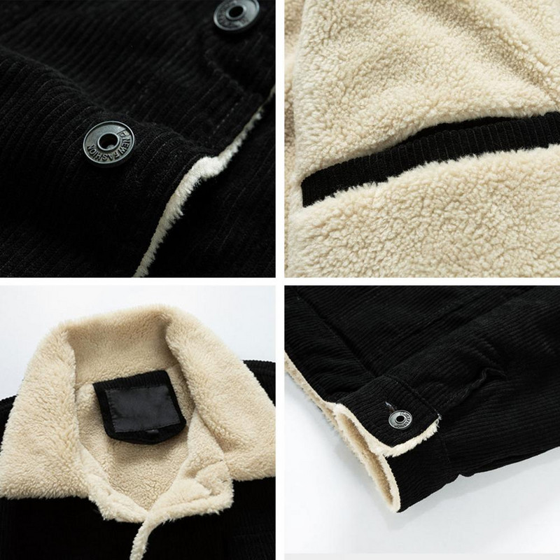 Ανδρικό χειμωνιάτικο παλτό φλις κοτλέ Casual Parka με γυριστό γιακά Ζεστά ανδρικά μπουφάν με δύο τσέπες Μονό παλτό