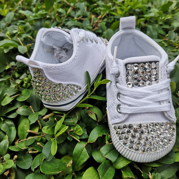 QYFLYXUE Χειροποίητο Pearl Diamond Baby Νεογέννητα παπούτσια πριγκίπισσας κορίτσι μικρό παιδί αγόρι μαλακό βαμβακερό slip casual πάνινα παπούτσια για κορίτσια