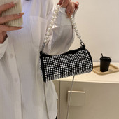 Γυναικεία Bling Sling Τσάντα με Πέρλες Λαβή Κύλινδρο Φωτεινή Κομψή Τσάντα Γυαλιστερή στρας Κλείσιμο με φερμουάρ για Δείπνο Γάμος