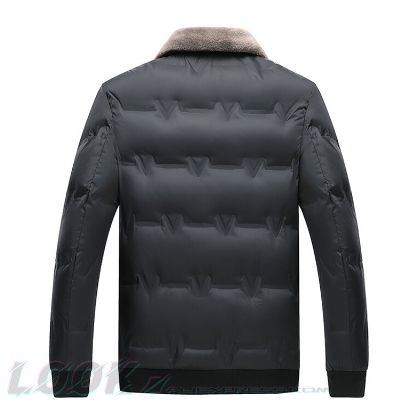 Jachetă de bumbac îngroșată la modă pentru bărbați, cu design cald, ocazional, elegant, guler de blană artificială, jachetă coreeană scurtă, subțire, ușoară din bumbac