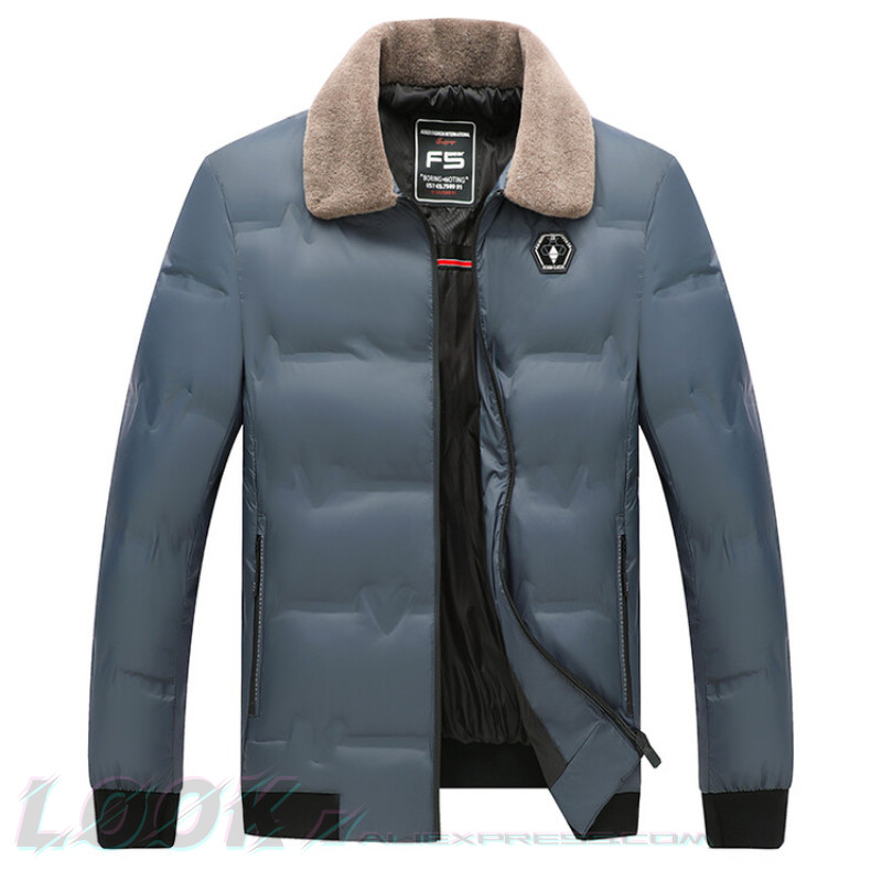 Jachetă de bumbac îngroșată la modă pentru bărbați, cu design cald, ocazional, elegant, guler de blană artificială, jachetă coreeană scurtă, subțire, ușoară din bumbac