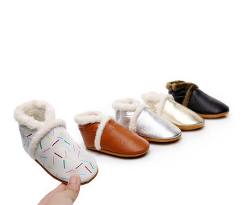 Есен Зима Нови бебешки мокасини от естествена кожа Меко дъно Бебешки първи прохождащи Бебешки обувки за детско креватче Детски зимни домашни обувки