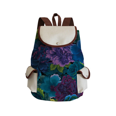 Σακίδιο πλάτης υψηλής ποιότητας από καμβά γυναικείο σακίδιο πλάτης Floral σχολικά σακίδια πλάτης για έφηβες κορίτσια για φορητό υπολογιστή Μπλε ​Σχολική τσάντα Χονδρική