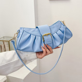 Geantă mică plisată de culoare solidă, de înaltă calitate, din piele PU moale, genți de designer pentru femei, genți de umăr la subrat.