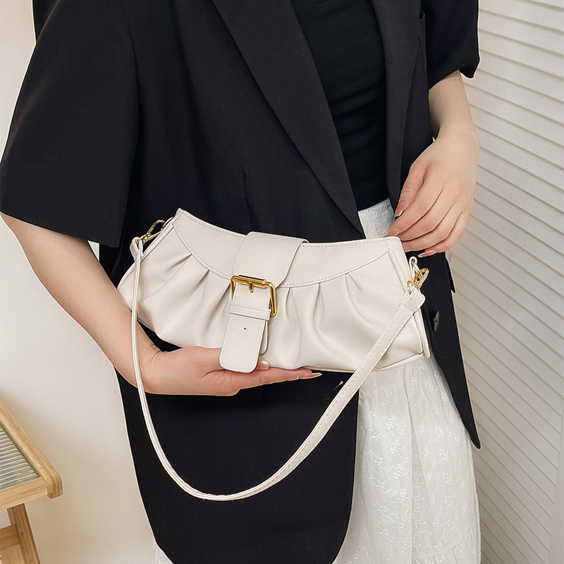 Geantă mică plisată de culoare solidă, de înaltă calitate, din piele PU moale, genți de designer pentru femei, genți de umăr la subrat.