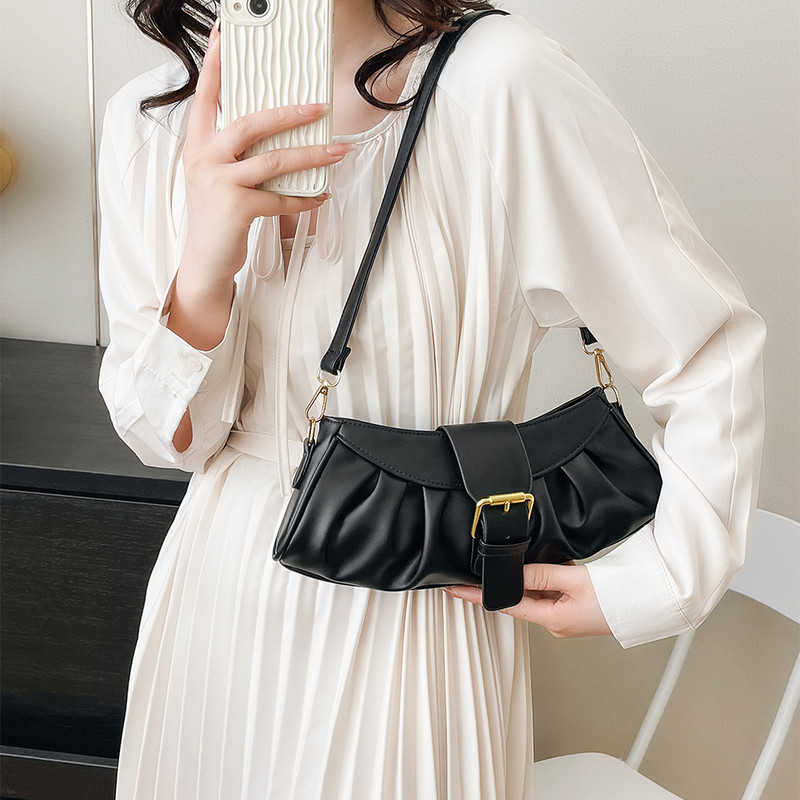 Geantă mică plisată de culoare solidă, de înaltă calitate, din piele PU moale, genți de designer pentru femei, genți de umăr la subrat.